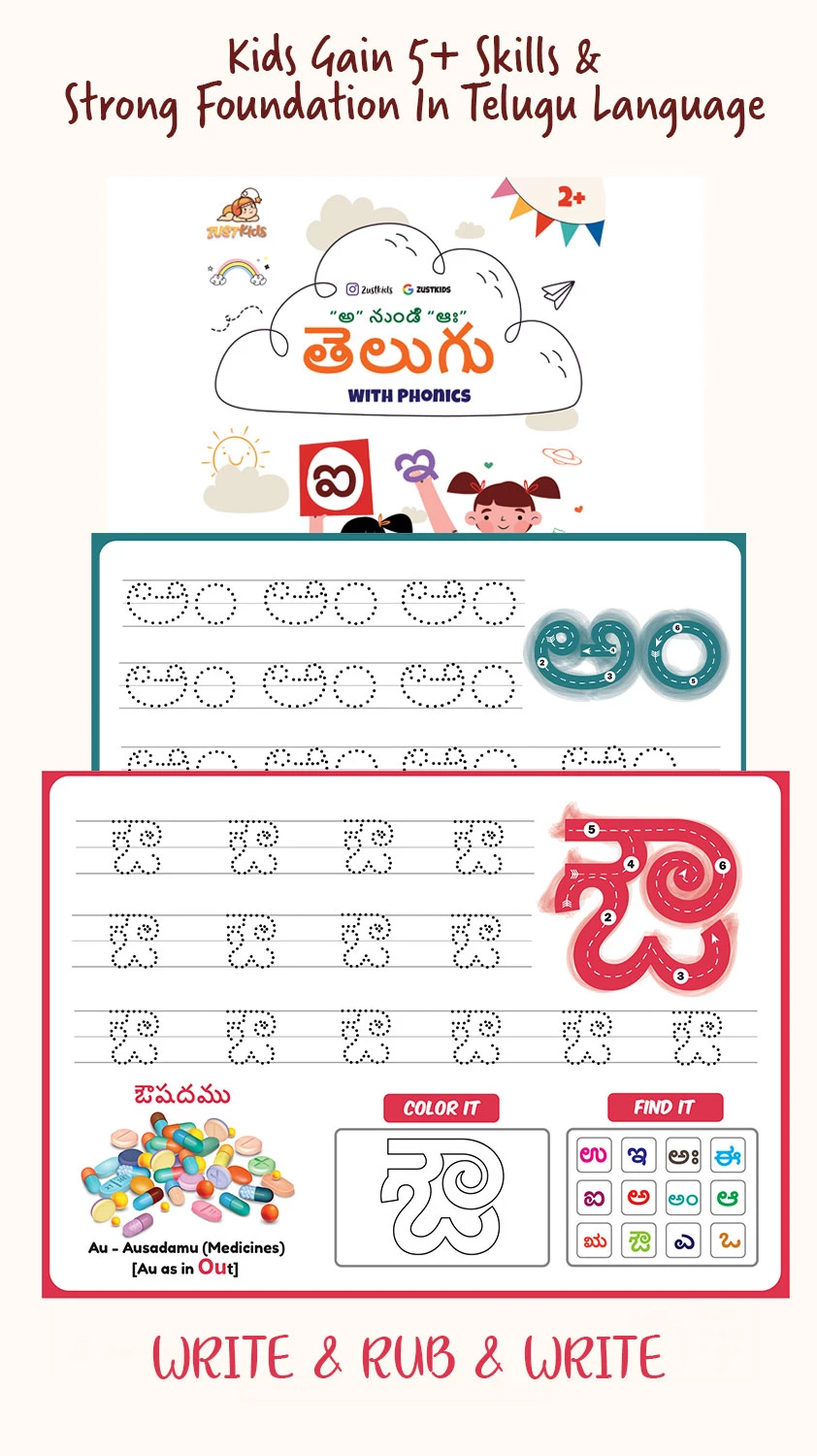 Telugu alphabets learning kit (Write and Wipe)