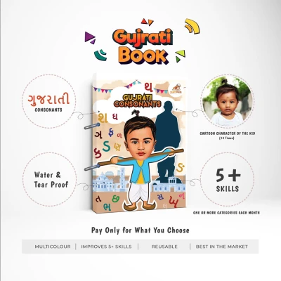 Gujrati vyanjan (Consonants) learning book, wipeable, with phonics sounds